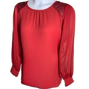 TORRID Georgette Blouse w/Sequins & Semi-Sheer Subtle Metallic Lined Sl…‎